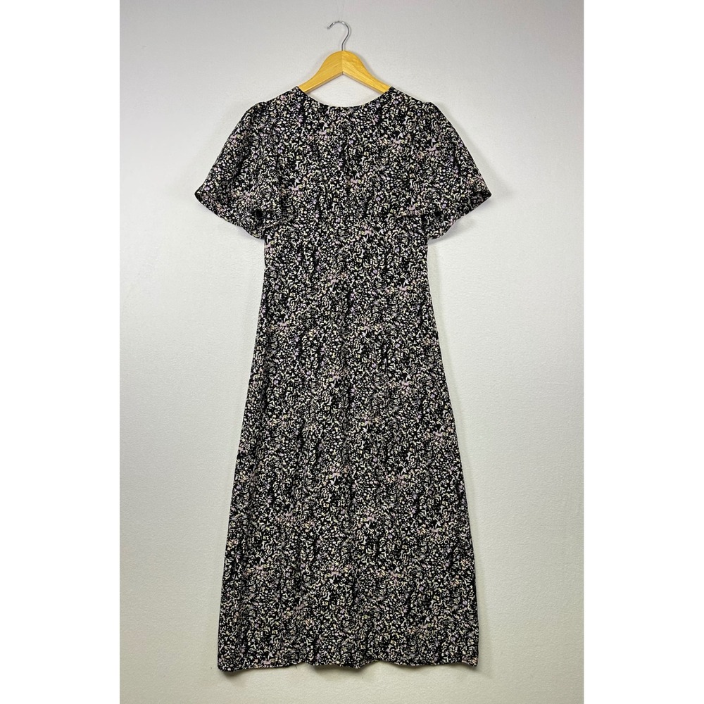 Cottagecore Boho Missguided Womens Size 6 Black Floral Flutter Sleeve Midi Dress